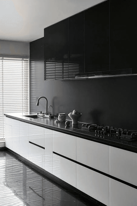 High-Gloss Black & White Kitchen