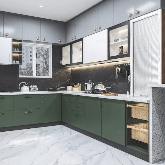 Premium Olive Green & Grey Kitchen
